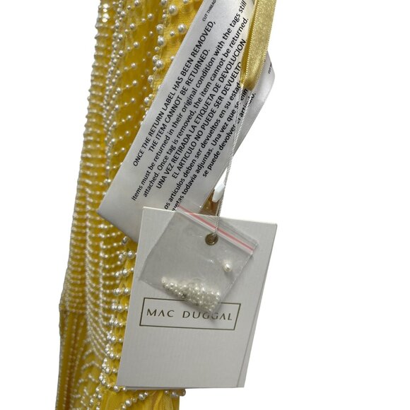 Mac Duggal One Shoulder Pearl Sequin Yellow Asymmetrical Formal Gown Dress NWT - Picture 9 of 12